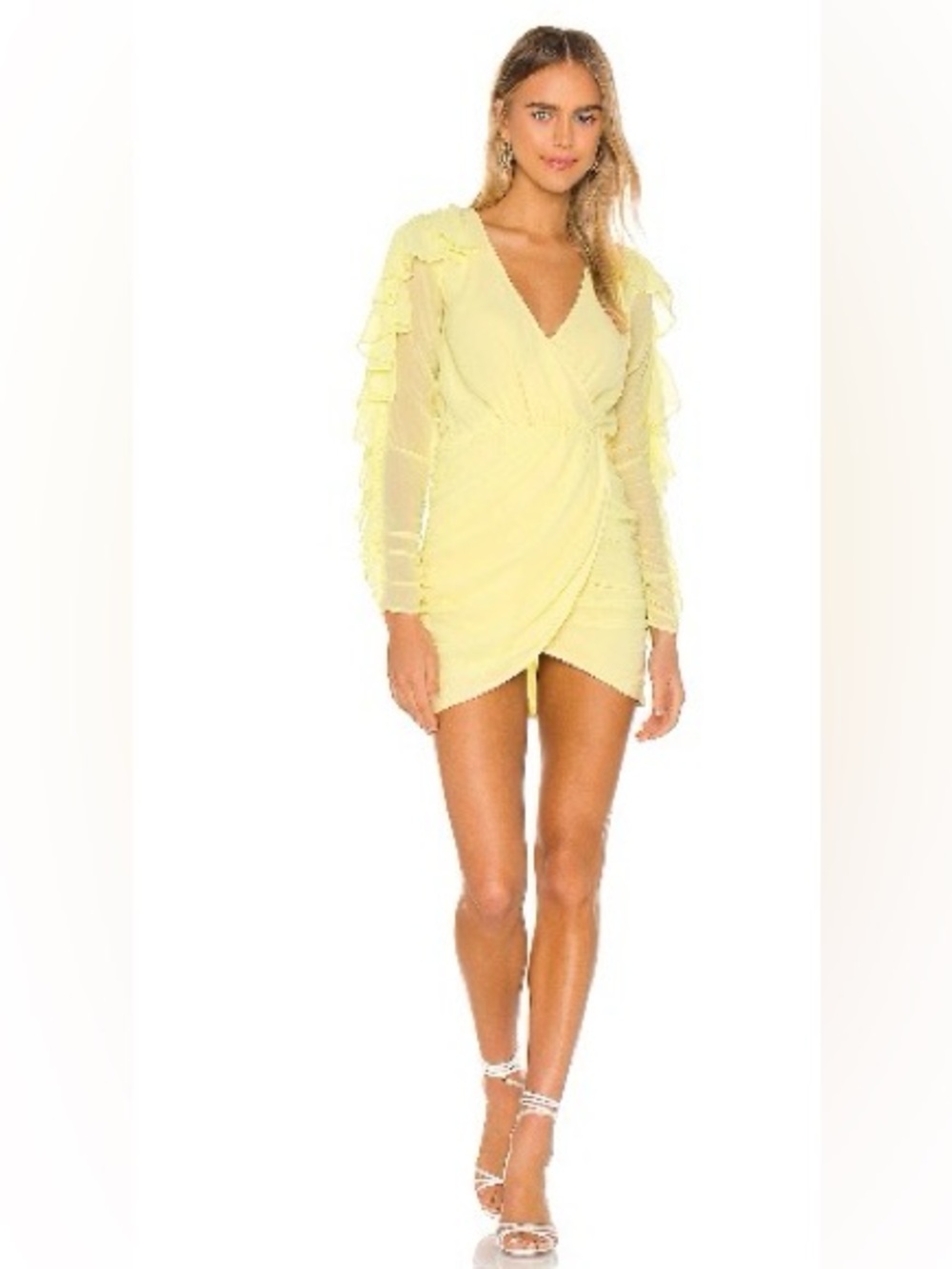 NBD Pale Yellow Ruffle Wrap-Style Mini Dress - Picture 4 of 4